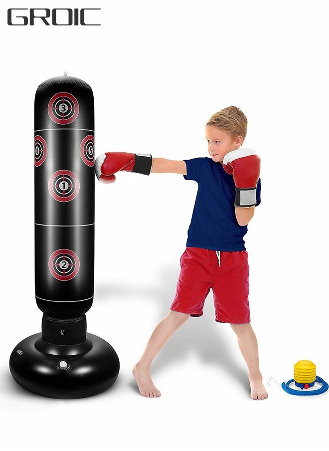 GROIC Inflatable Punching Bag For Kids, 63 Inch Inflatable Kids Punching Bag with Stand  for Bounce-Back Bop Bag for Play, Boxing, Karate, Inflatable Toy Punching Bag Practice Kickboxing  - Image 1