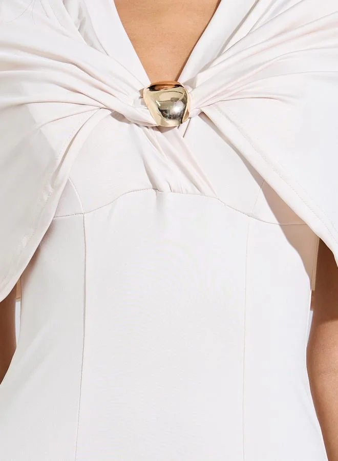 Styli ivory Cream Cape Sleeve A-Line Maxi Dress for Women | Best Price UAE