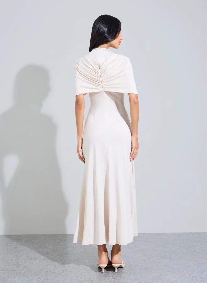 Styli ivory Cream Cape Sleeve A-Line Maxi Dress for Women | Best Price UAE