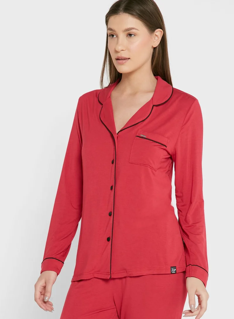 Pretty You London Button Detail Top & Pyjama Set