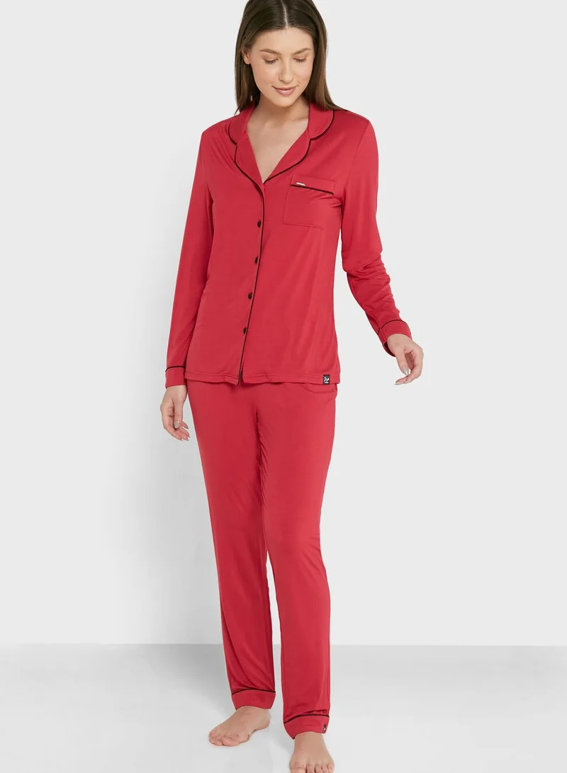 Pretty You London Button Detail Top & Pyjama Set