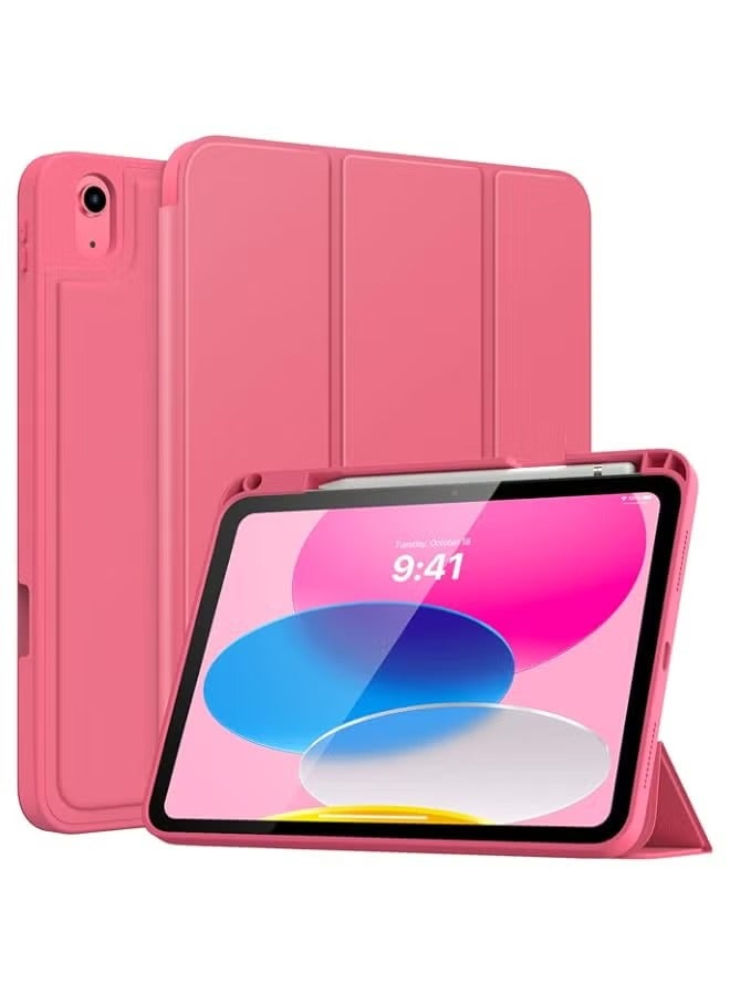 بروماس حافظة لجهاز iPad الجيل العاشر مع حامل قلم iPad 10.9 بوصة حافظة 2022، حافظة ظهر ذكية ناعمة من مادة TPU لجهاز iPad الجيل العاشر، تدعم معرف اللمس والاستيقاظ/النوم التلقائي، أحمر بطيخي - Image 1