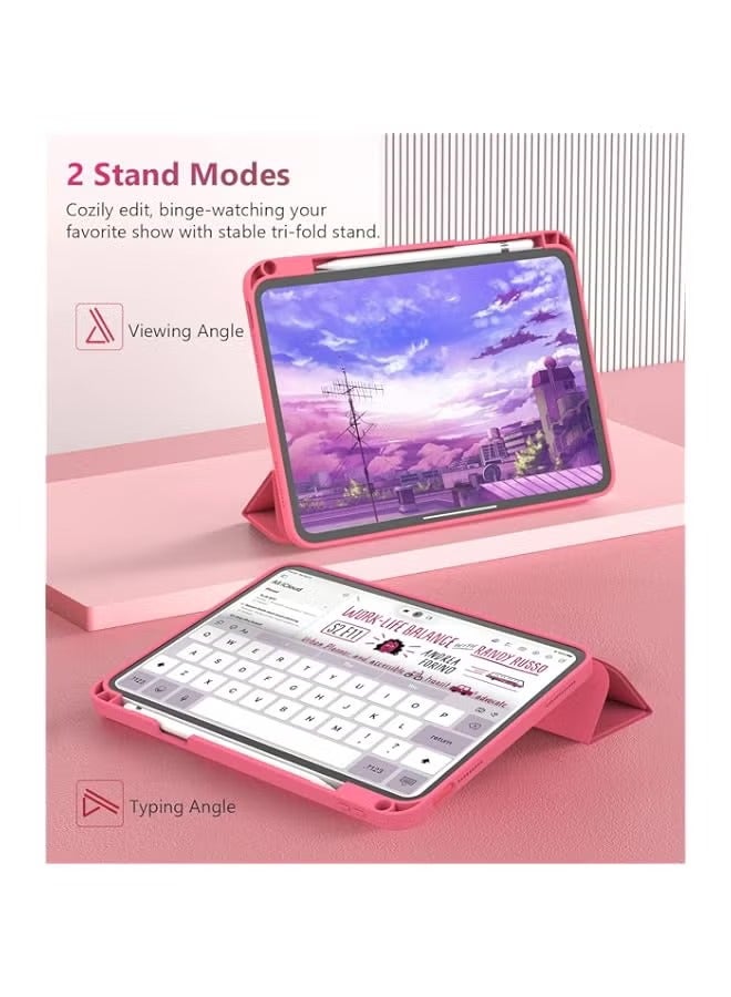 بروماس حافظة لجهاز iPad الجيل العاشر مع حامل قلم iPad 10.9 بوصة حافظة 2022، حافظة ظهر ذكية ناعمة من مادة TPU لجهاز iPad الجيل العاشر، تدعم معرف اللمس والاستيقاظ/النوم التلقائي، أحمر بطيخي - Image 4