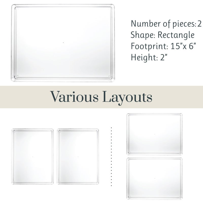 STORi SimpleSort 2-Piece Stackable Clear Drawer Organizer Set | 12" x 9" x 2" Rectangle Trays | Wide Makeup Vanity Storage Bins and Office Desk Drawer Dividers | Made in USA - Image 5