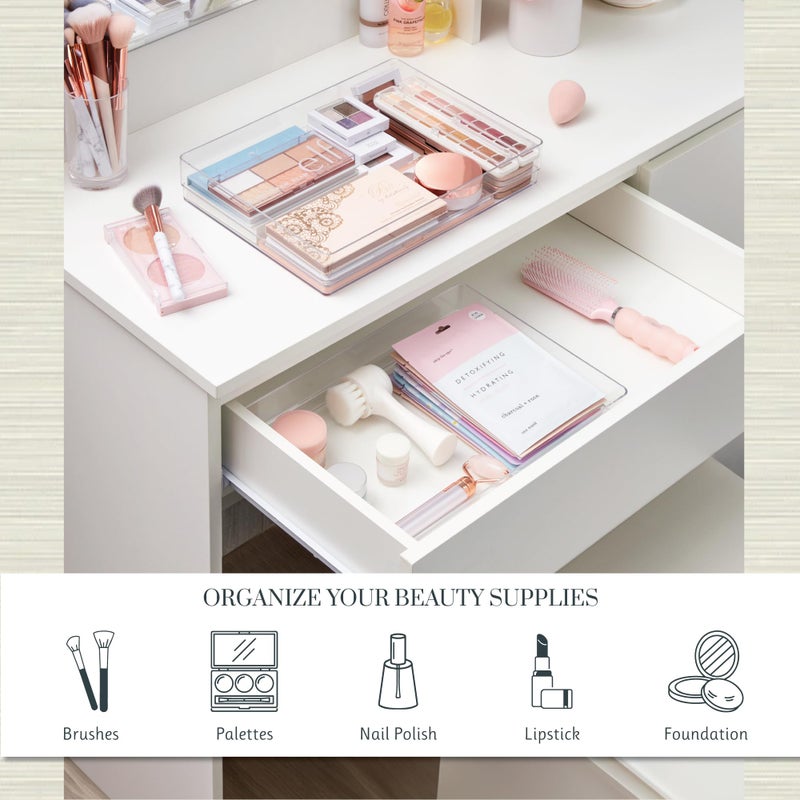 STORi SimpleSort 2-Piece Stackable Clear Drawer Organizer Set | 12" x 9" x 2" Rectangle Trays | Wide Makeup Vanity Storage Bins and Office Desk Drawer Dividers | Made in USA - Image 3