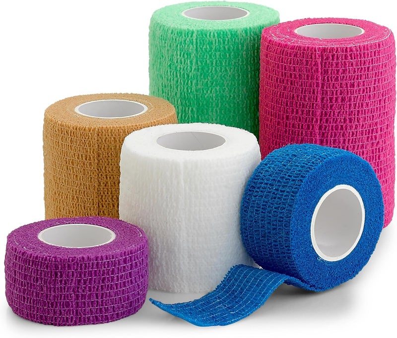 MEDca 6 Pack Self Adherent Cohesive Tape 1 2 3 x 5 Yards Combo Pack Self Adhesive Bandage Rolls Sports Athletic Wrap for Ankle Wrist Sprains and Swelling Vet Wraps in Neon Colors FDA Approved - Image 1