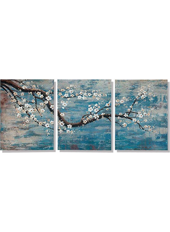NIBEMINENT 3-Piece Plum Blossom Wall Painting Set Blue/Brown/White 23.6x15.7x0.1ininch - Image 1
