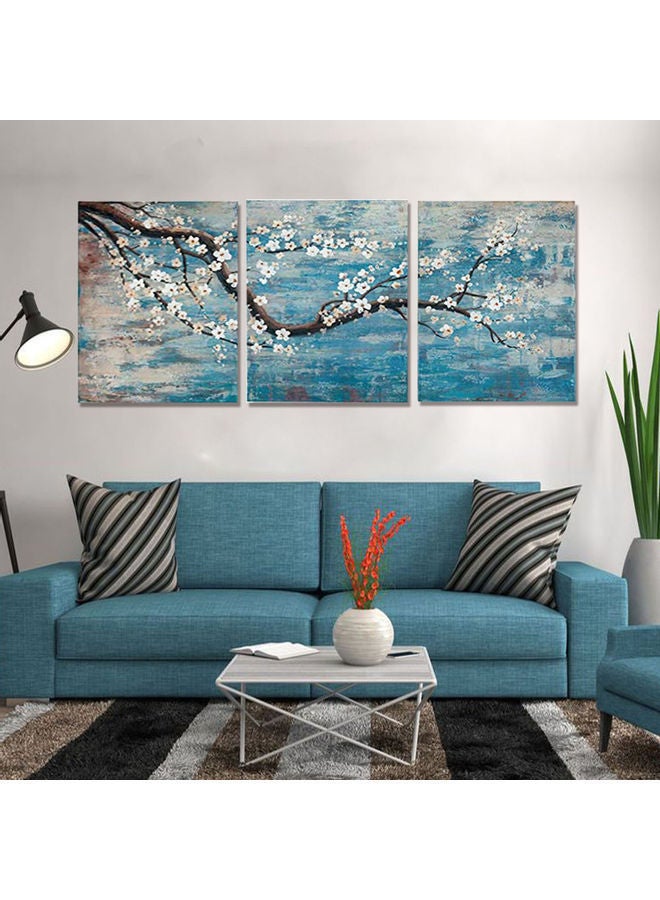 NIBEMINENT 3-Piece Plum Blossom Wall Painting Set Blue/Brown/White 23.6x15.7x0.1ininch - Image 3