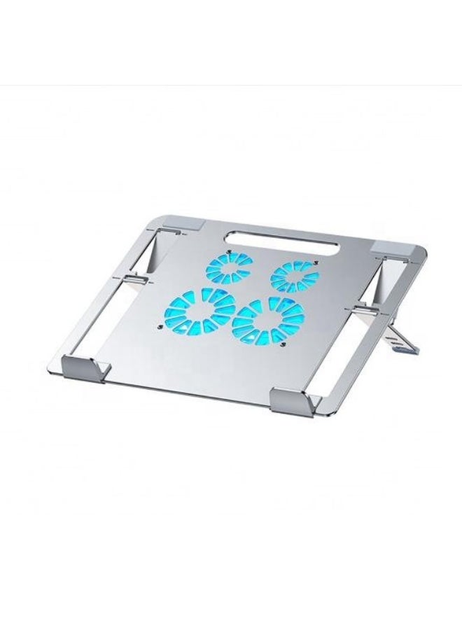 Premium Aluminum Laptop Tablet Stand with 4 Fan Cooling, Dual USB Output Ports, Height Adjustable Ergonomic For (8-15.6'') | Silver - Image 1