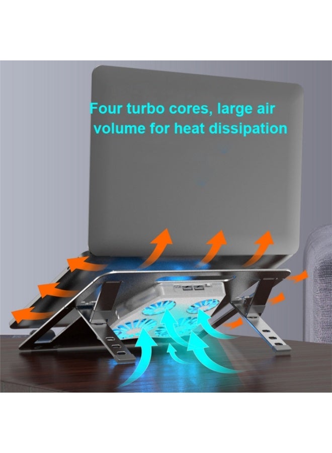 Premium Aluminum Laptop Tablet Stand with 4 Fan Cooling, Dual USB Output Ports, Height Adjustable Ergonomic For (8-15.6'') | Silver - Image 2