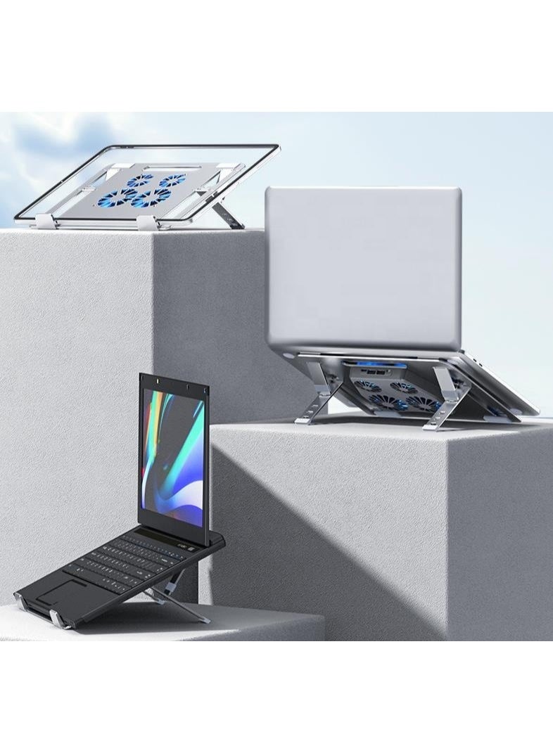 Premium Aluminum Laptop Tablet Stand with 4 Fan Cooling, Dual USB Output Ports, Height Adjustable Ergonomic For (8-15.6'') | Silver - Image 4