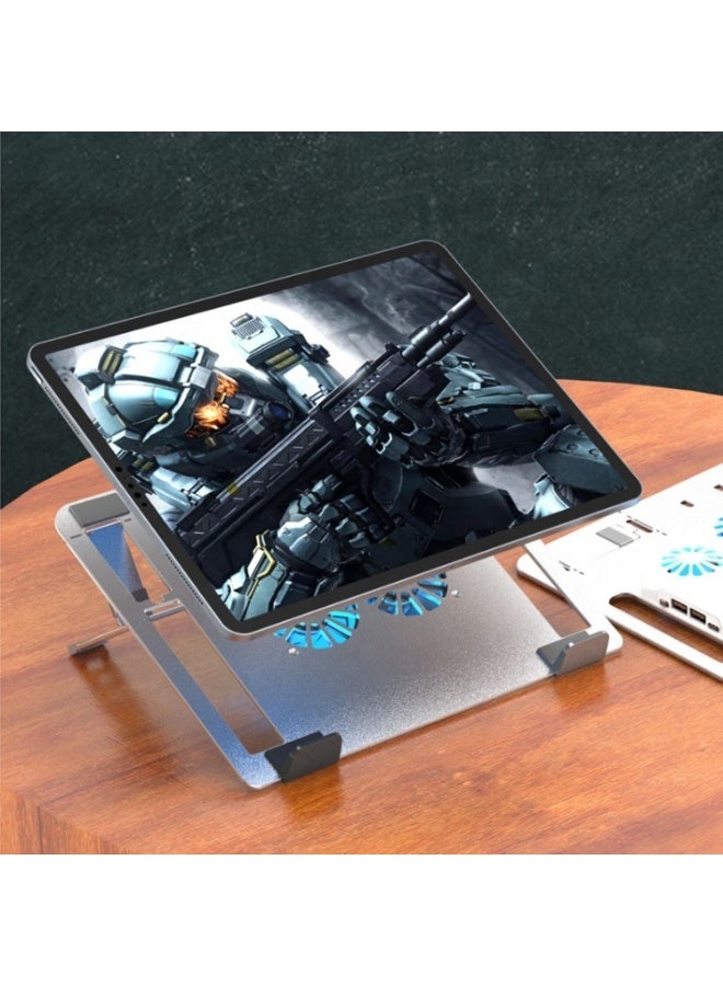 Premium Aluminum Laptop Tablet Stand with 4 Fan Cooling, Dual USB Output Ports, Height Adjustable Ergonomic For (8-15.6'') | Silver - Image 5