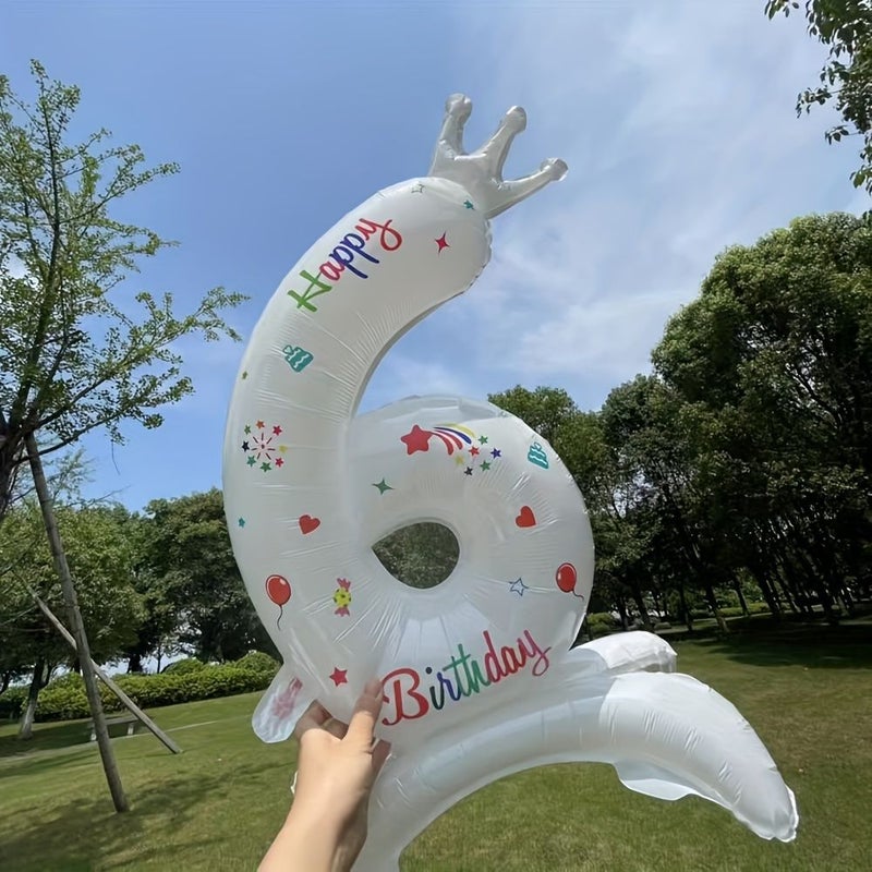 32 Inch White Standing Crown Digital Aluminum Film Number 6 Party Birthday Decoration - Image 4