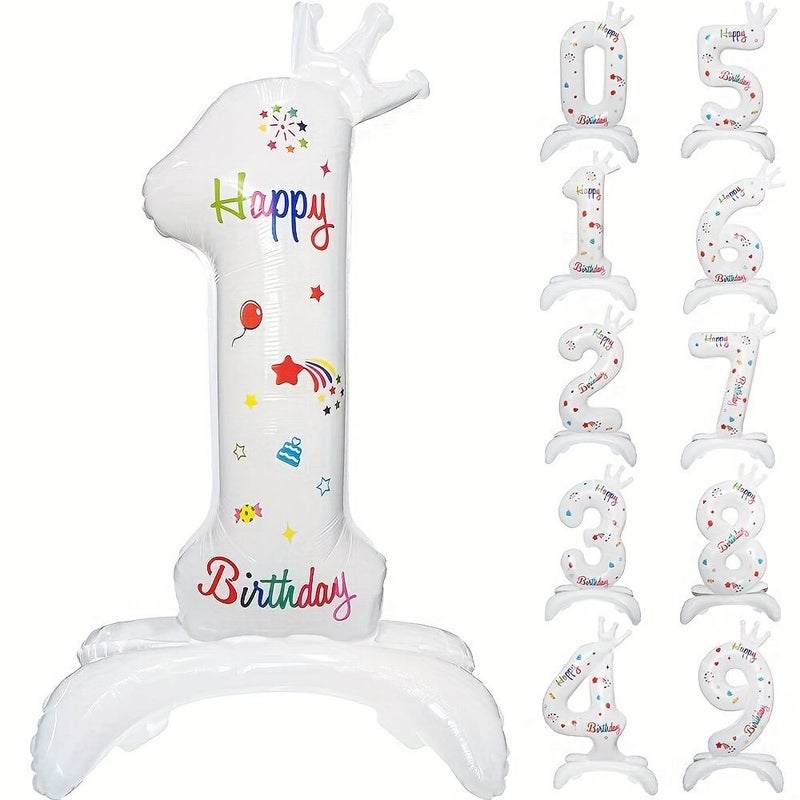 32 Inch White Standing Crown Digital Aluminum Film Number 6 Party Birthday Decoration - Image 1