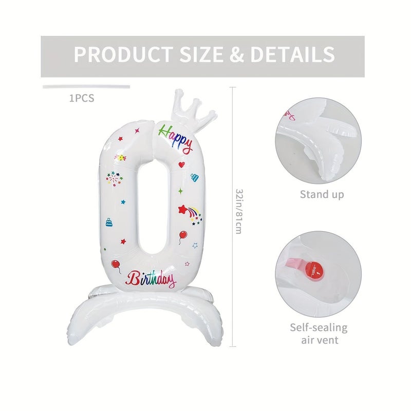 32 Inch White Standing Crown Digital Aluminum Film Number 6 Party Birthday Decoration - Image 3