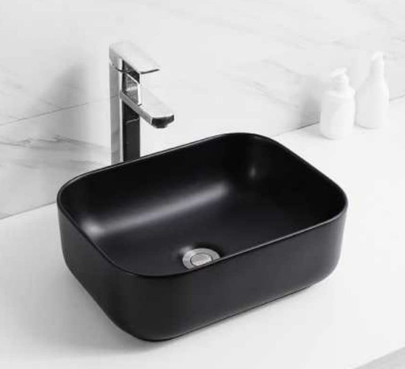 OBLONG Table Top Wash Basin Wash Basin Countertop Tabletop Ceramic Bathroom Sink Vessel Sink Over Counter Marble Wash Basin For Bathroom Black Matt - Image 1