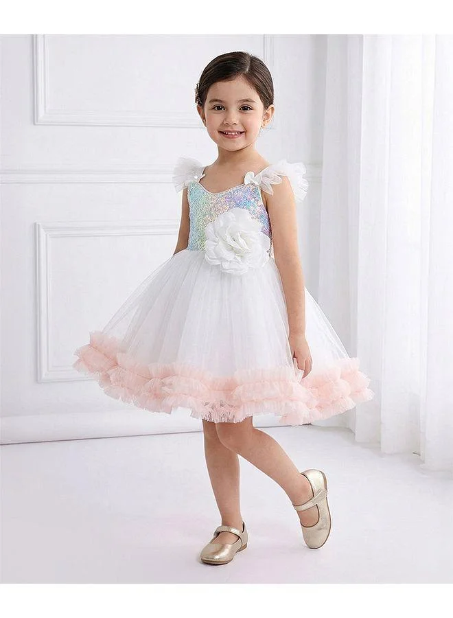 Mark & Mia Mark & Mia Flower Detailed Sequin Embellished Short Sleeves Frock - Pink