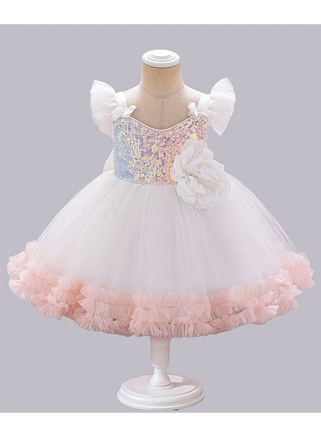 Mark & Mia Mark & Mia Flower Detailed Sequin Embellished Short Sleeves Frock - Pink