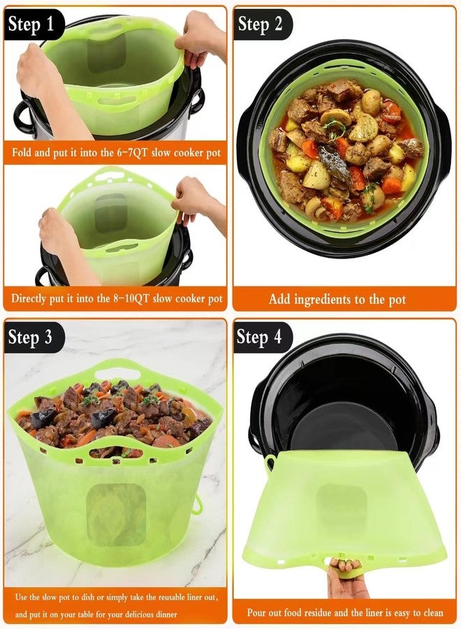 Ycgcp 2pcs Silicone Slow Cooker Liners, Reusable Slow Cooker Liners for 6-7-8-10 Quarts, Crock-Pot Liners with Buttons and Hooks for Oval or Round Pot, Leakproof & Easy Clean, Green+Blue… - Image 2