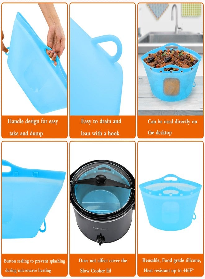 Ycgcp 2pcs Silicone Slow Cooker Liners, Reusable Slow Cooker Liners for 6-7-8-10 Quarts, Crock-Pot Liners with Buttons and Hooks for Oval or Round Pot, Leakproof & Easy Clean, Green+Blue… - Image 3