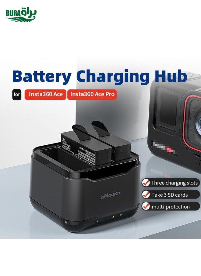 BURAQ For Insta360 Ace Pro / Ace aMagisn 3 Slots Battery Charger Charging Hub  - Image 3