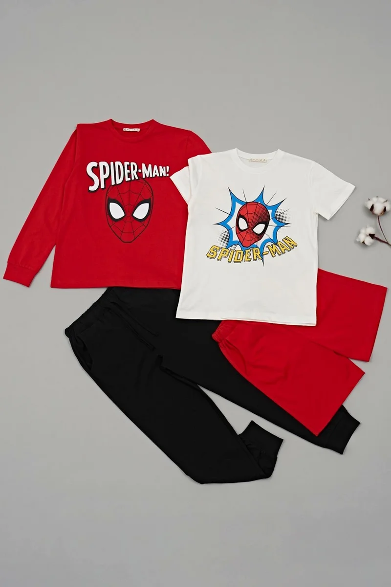 For You Kids 4-Piece Spider-Man Printed Tshirt Shorts Trousers Red Set