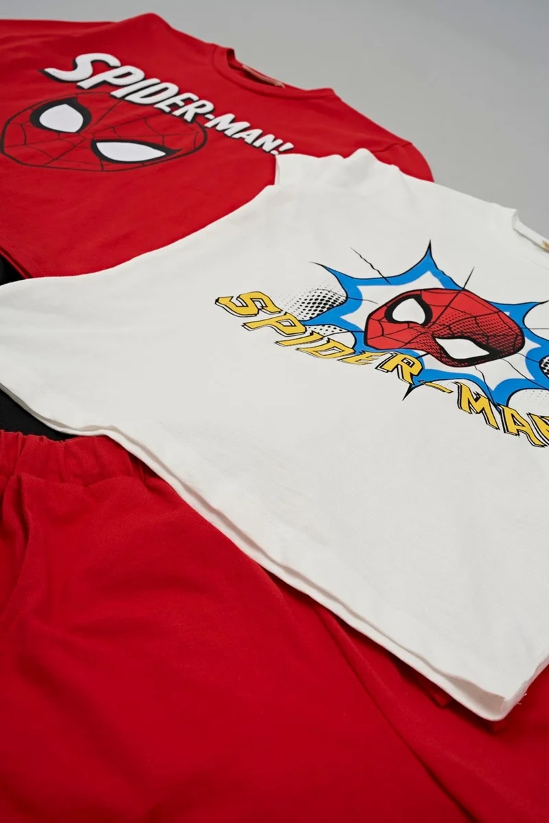 For You Kids 4-Piece Spider-Man Printed Tshirt Shorts Trousers Red Set
