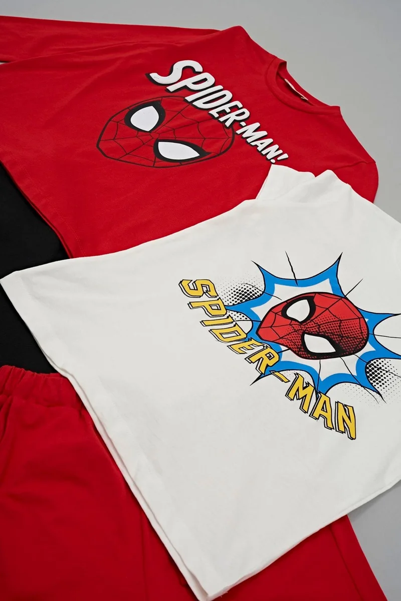 For You Kids 4-Piece Spider-Man Printed Tshirt Shorts Trousers Red Set