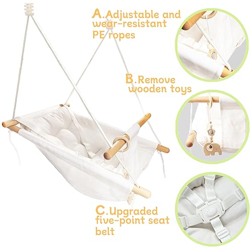 Tislly Baby Swing Outdoor Indoor for Infants to Toddlers, Portable Adjustable Baby Porch Swing with 5-Point Safety Belt, Kids Tree Hanging Chair Toys for Door Garden Backyard - Image 3
