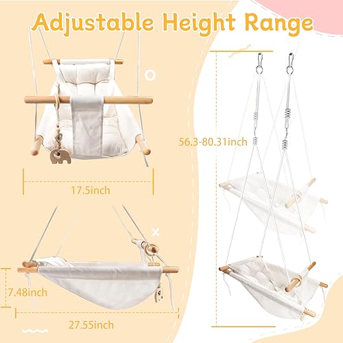 Tislly Baby Swing Outdoor Indoor for Infants to Toddlers, Portable Adjustable Baby Porch Swing with 5-Point Safety Belt, Kids Tree Hanging Chair Toys for Door Garden Backyard - Image 4