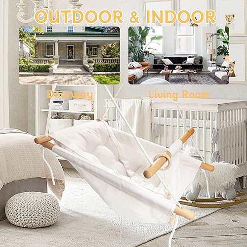 Tislly Baby Swing Outdoor Indoor for Infants to Toddlers, Portable Adjustable Baby Porch Swing with 5-Point Safety Belt, Kids Tree Hanging Chair Toys for Door Garden Backyard - Image 5