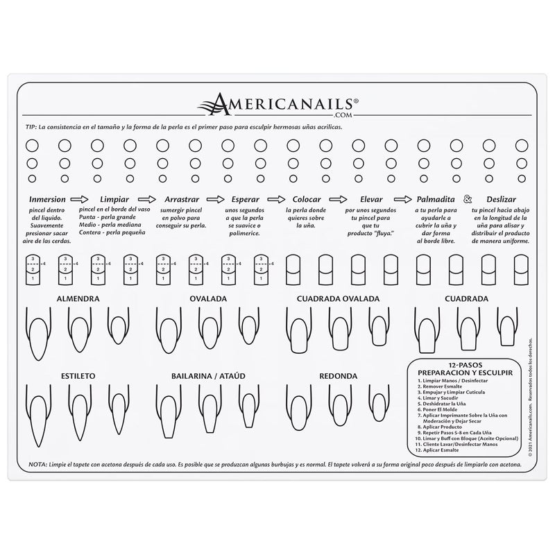 AMERICANAILS .COM Americanails Acrylic Nail Training Mat, Spanish, Plantilla en Silicona Para Principiantes, Aprender Aplicar Uñas Acrílicas, Ayudará Aprender Los Conceptos Básicos De La Aplicación Acrílica - Image 2