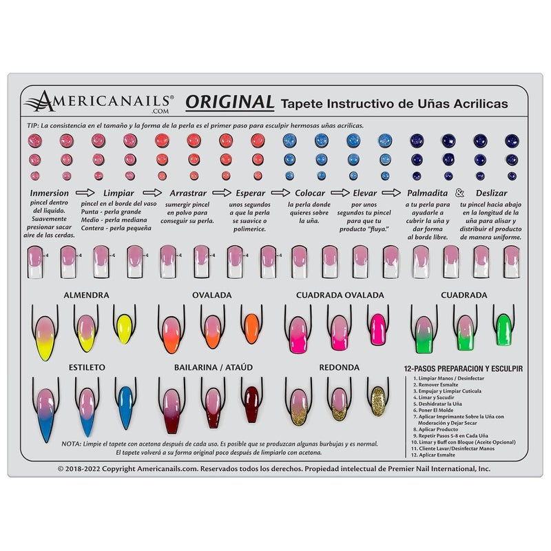 AMERICANAILS .COM Americanails Acrylic Nail Training Mat, Spanish, Plantilla en Silicona Para Principiantes, Aprender Aplicar Uñas Acrílicas, Ayudará Aprender Los Conceptos Básicos De La Aplicación Acrílica - Image 1