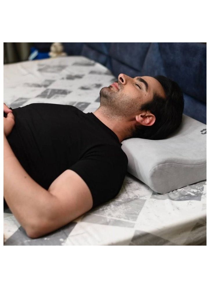 CONTOURED CERVICAL PILLOW designed to support the cervical spine in neutral position during sleep. Contoured Cervical Pillow keeps the neck in slightly hyperextension position while sleeping