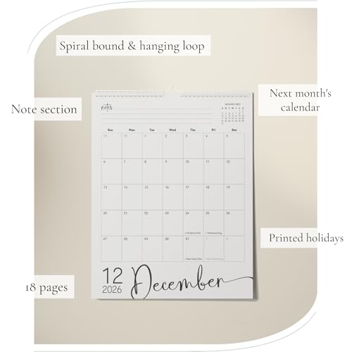 Paper Play Modern Vertical Wall Calendar 2026-18 Month Calendar January 2026 to June 2027, 11x13.5 Inches Cursive Font Design with Spiral Twin-Wire Binding - Image 3