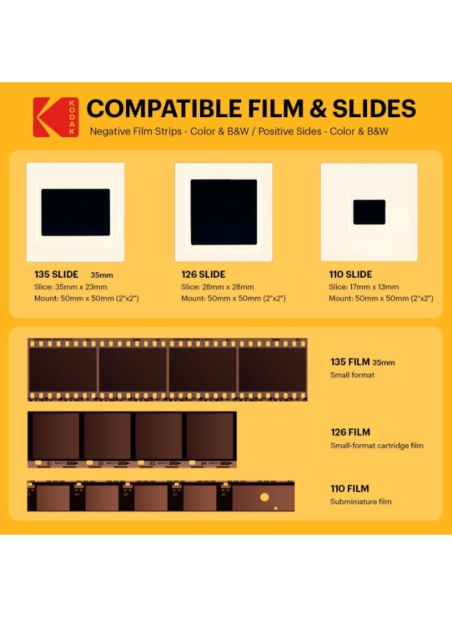 KODAK PIXPRO KODAK HYQNG Digital Film Scanner, Film and Slide Scanner with 5” LCD Screen, Convert Color & B&W Negatives & Slides 50mm, 126, 110 Film to High Resolution 22MP JPEG Digital Photos - Image 2
