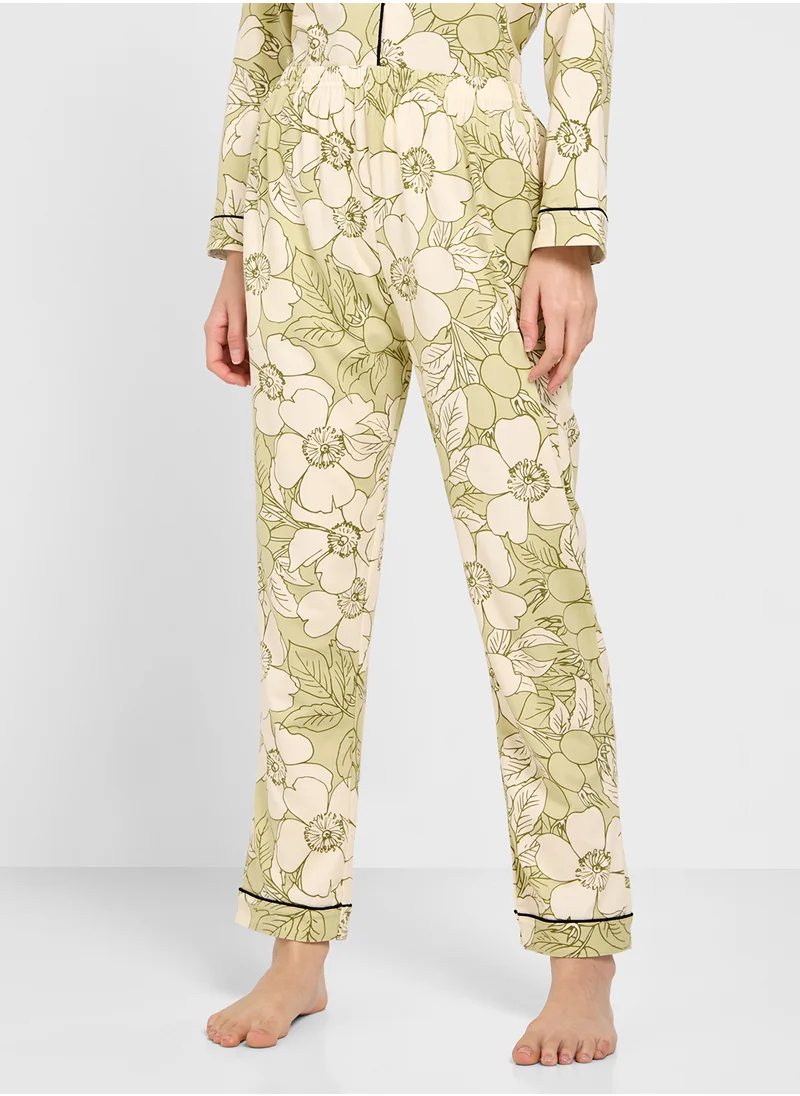 Ginger Floral Print Button Up Shirt & Pyjama Set
