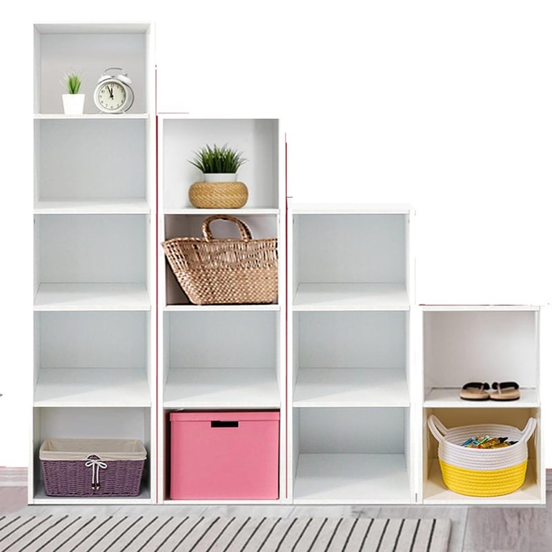 Freestanding Open Storage Shelving Unit, Cube Bookcase with Multiple Tiers, Modern Bookshelf and Display Rack Cupboard for Office or Living Room, Versatile Organizer (White, 5 Tier) - Image 1