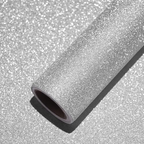GREEWELT Silver Glitter Wallpaper | Peel and Stick | Self Adhesive Sparkle Wall Décor | Waterproof Vinyl | 41cm x 200cm | Stylish Shine for Walls & Furniture - Image 1