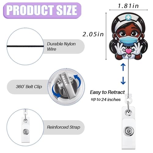 Bydevia Cute Black Girl Badge Reel Retractable for African American Nurse Nursing RN LPN & Medical Assistant | Funny Black Girl Nurse ID Badge Holder with Alligator Clip & 24” Durable Nylon Cord | Acrylic - Image 2