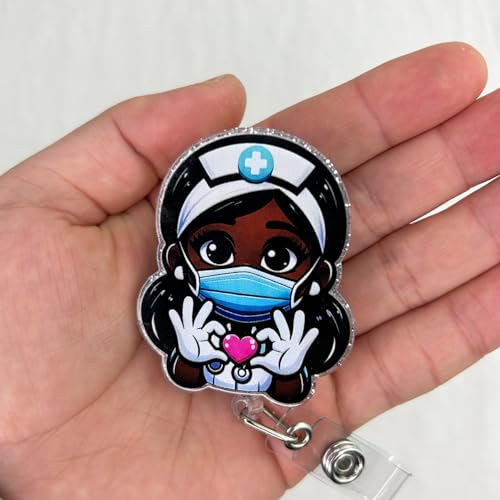 Bydevia Cute Black Girl Badge Reel Retractable for African American Nurse Nursing RN LPN & Medical Assistant | Funny Black Girl Nurse ID Badge Holder with Alligator Clip & 24” Durable Nylon Cord | Acrylic - Image 3
