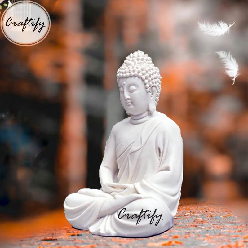CRAFTIFY تمثال بوذا التأمل الأبيض صغير الحجم من كرافتيفاي، تمثال يدوي نادر من بولي ريزين، تمثال بوذا الأبيض 55 بوصة - Image 5