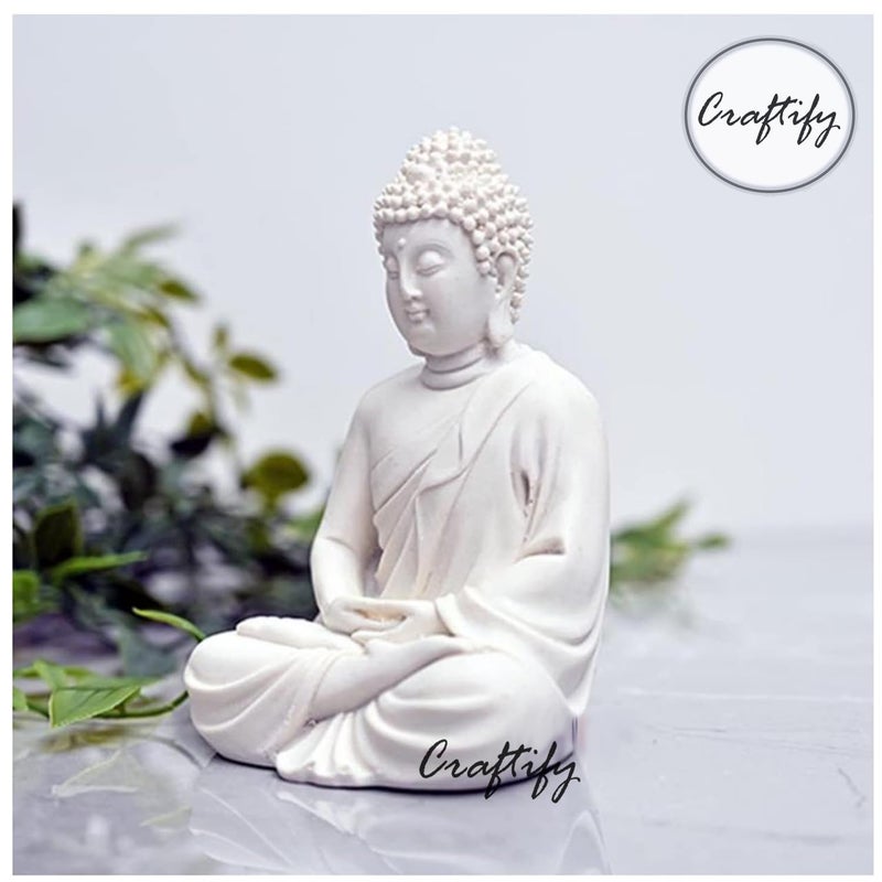 CRAFTIFY تمثال بوذا التأمل الأبيض صغير الحجم من كرافتيفاي، تمثال يدوي نادر من بولي ريزين، تمثال بوذا الأبيض 55 بوصة - Image 3