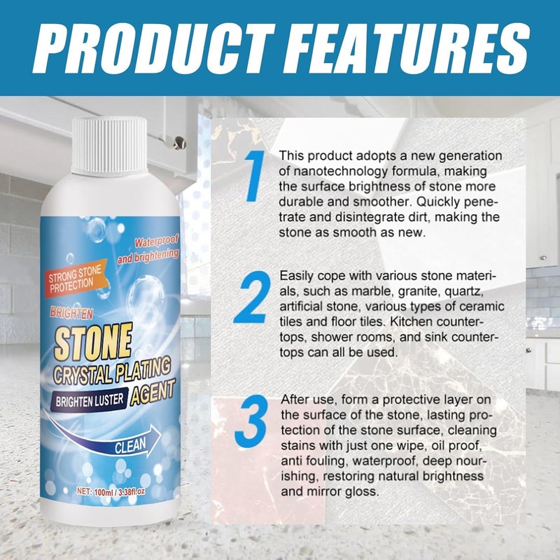 klarako Stone Crystal Plating Agent, Stone Crystal Plating Brightey Luster Agent, Stone Stain Remover Outdoor, Stone Crystal Plating Stone Stain Remover Cleaner (2pcs) - Image 2