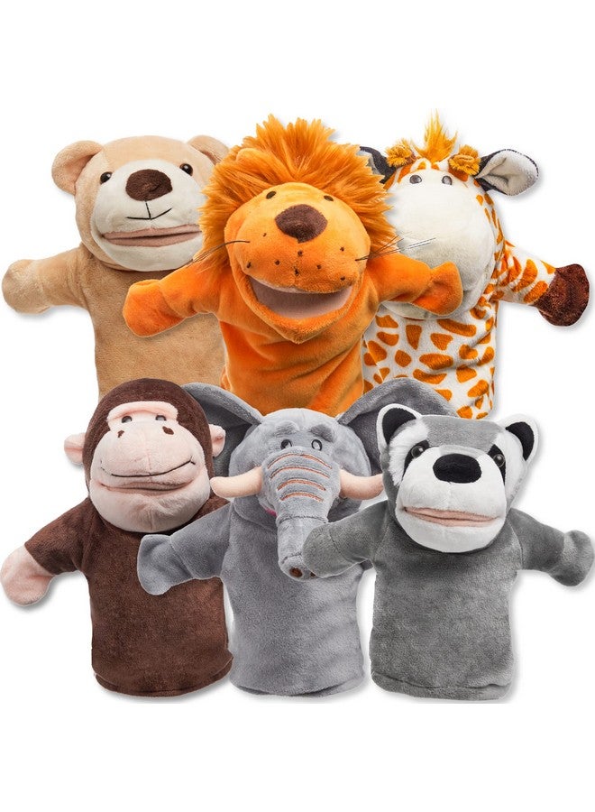 JOYIN 6Pcs Kids Hand Puppet Set with Working Mouth, Toddler Animal Plush Toy Includes Elephant, Giraffe, Lion, Bear, Raccoon and Monkey for Show Theater, Birthday Gifts - Image 1