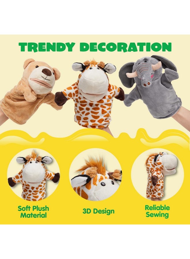 JOYIN 6Pcs Kids Hand Puppet Set with Working Mouth, Toddler Animal Plush Toy Includes Elephant, Giraffe, Lion, Bear, Raccoon and Monkey for Show Theater, Birthday Gifts - Image 2