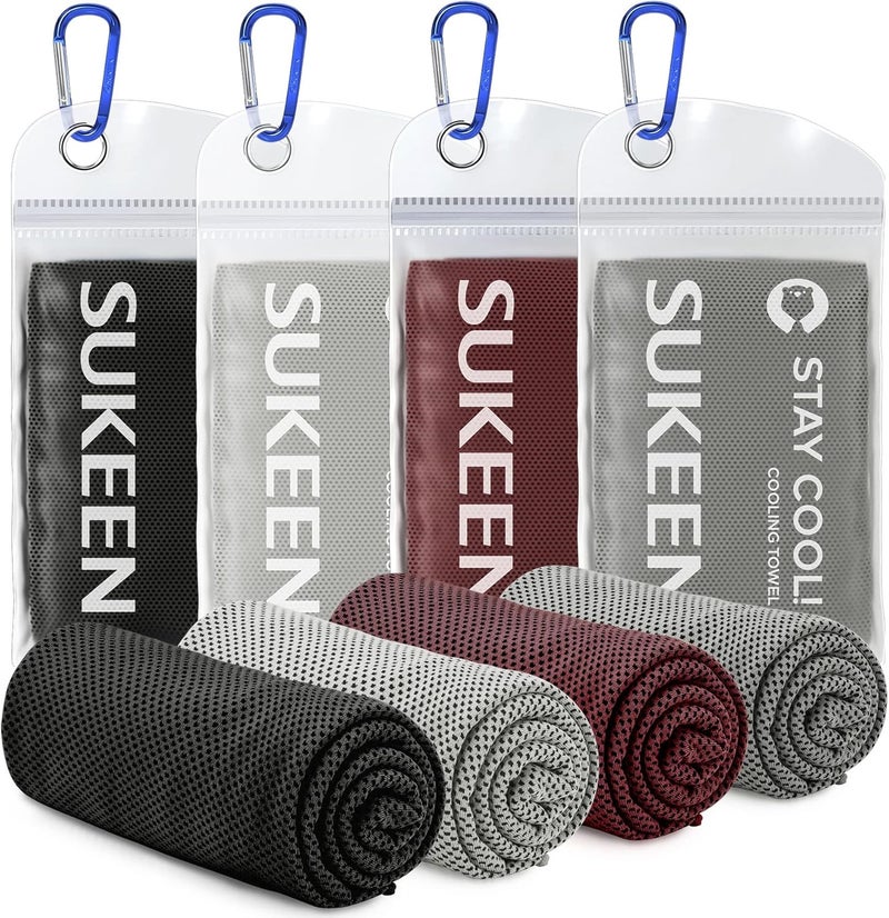 Sukeen [4 Pack Cooling Towel (40"x12"),Ice Towel,Soft Breathable Chilly Towel,Microfiber Towel for Yoga,Sport,Running,Gym,Workout,Camping,Fitness,Workout & More Activities - Image 1