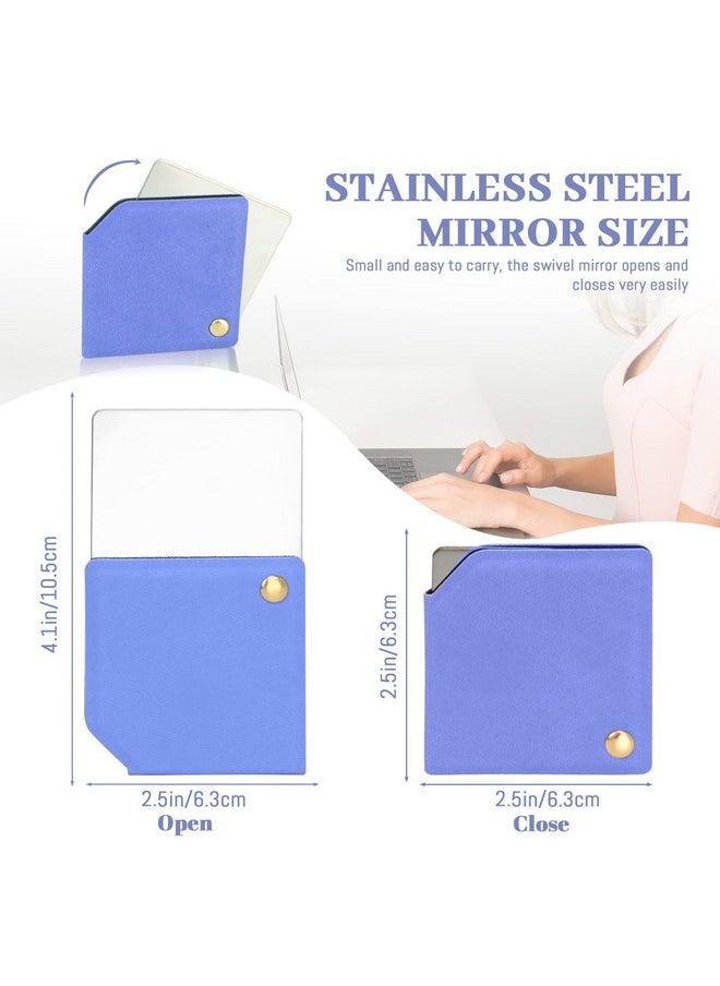 BangBoom Stainless Steel Compact Mirror With Pu Leather Sleeve, Unbreakable Travel Makeup Mirror, Rotary Square Pocket Mirror, Portable Purse Mirror, Mini Mirror (Stainless Steel Purple)  - Image 2