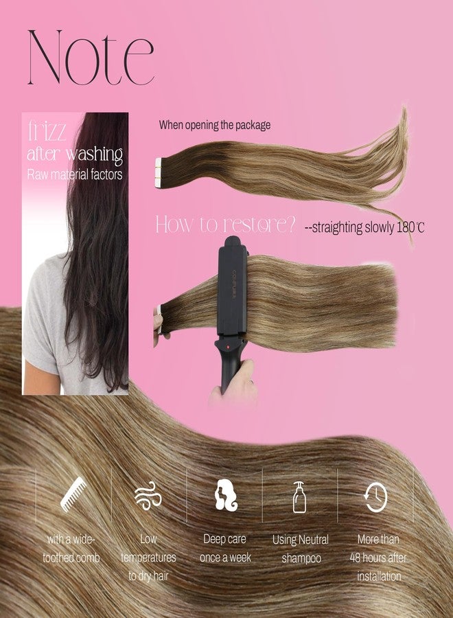 Moresoo Balayage Hair Extensions Tape in Real Human Hair Tape in Extensions Ombre Dark Brown to Medium Brown Mix with Blonde Tape in Hair Extensions Human Hair 20 Inch #4/6/613 20pcs 50g - Image 5