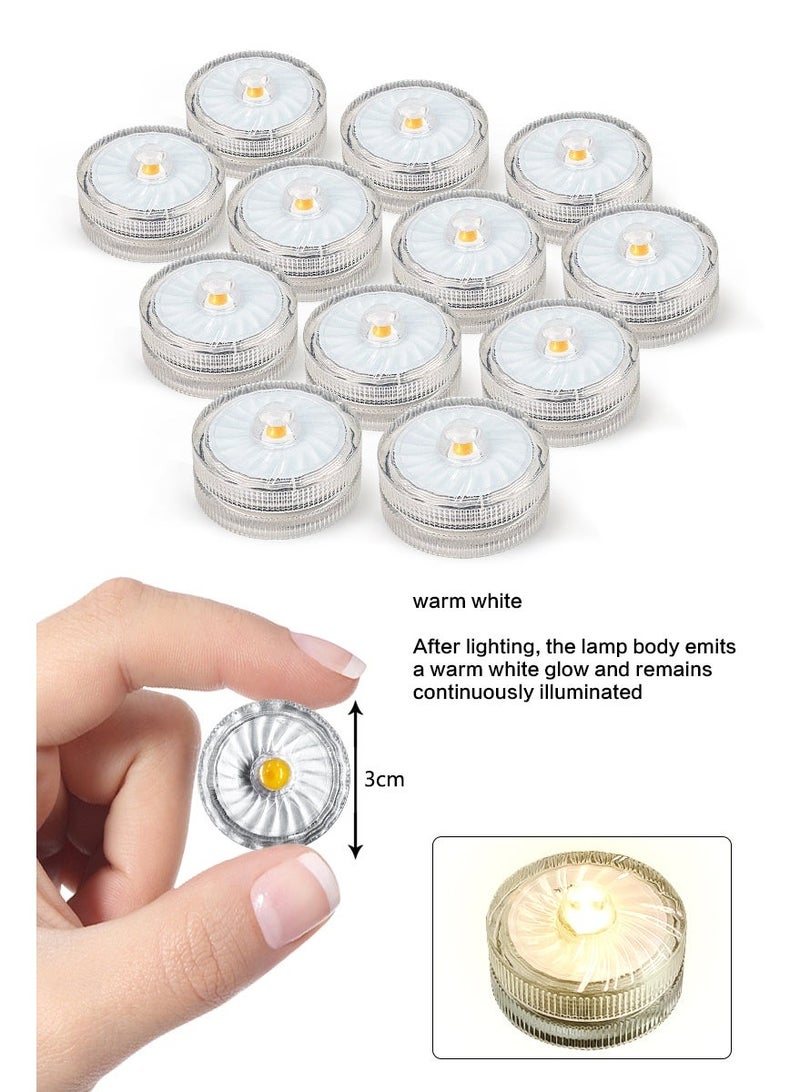 سعادة الضوء مصابيح LED صغيرة للغوص، عبوة من 12 مصباحًا، ضوء أبيض دافئ، وضع إضاءة ثابت، مصابيح ديكور بيئي، ديكور حوض السمك، ديكور المنزل، ديكور أجواء العطلات، تصنيف IP68 مقاوم للماء (12 مصباحًا) - Image 2